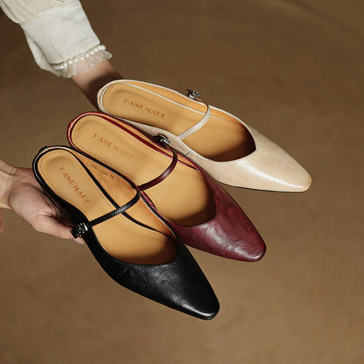 Damen Flache Schuhe mit Spitze, Riemen und Schnallenverschluss