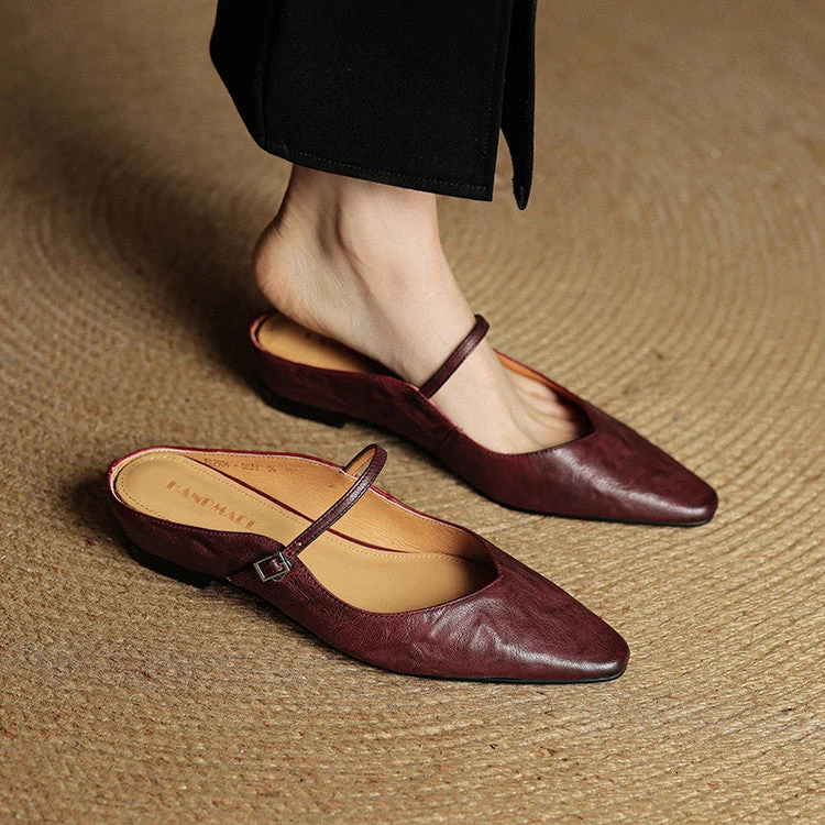 Damen Flache Schuhe mit Spitze, Riemen und Schnallenverschluss