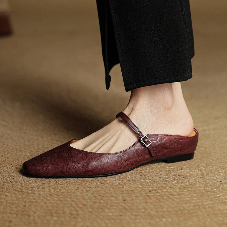 Damen Flache Schuhe mit Spitze, Riemen und Schnallenverschluss