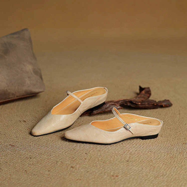Damen Flache Schuhe mit Spitze, Riemen und Schnallenverschluss