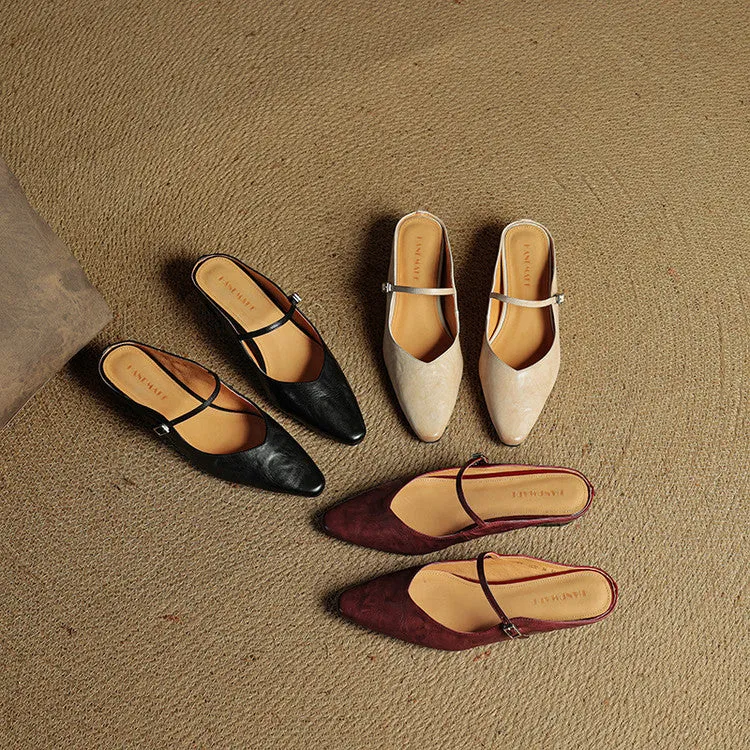 Damen Flache Schuhe mit Spitze, Riemen und Schnallenverschluss