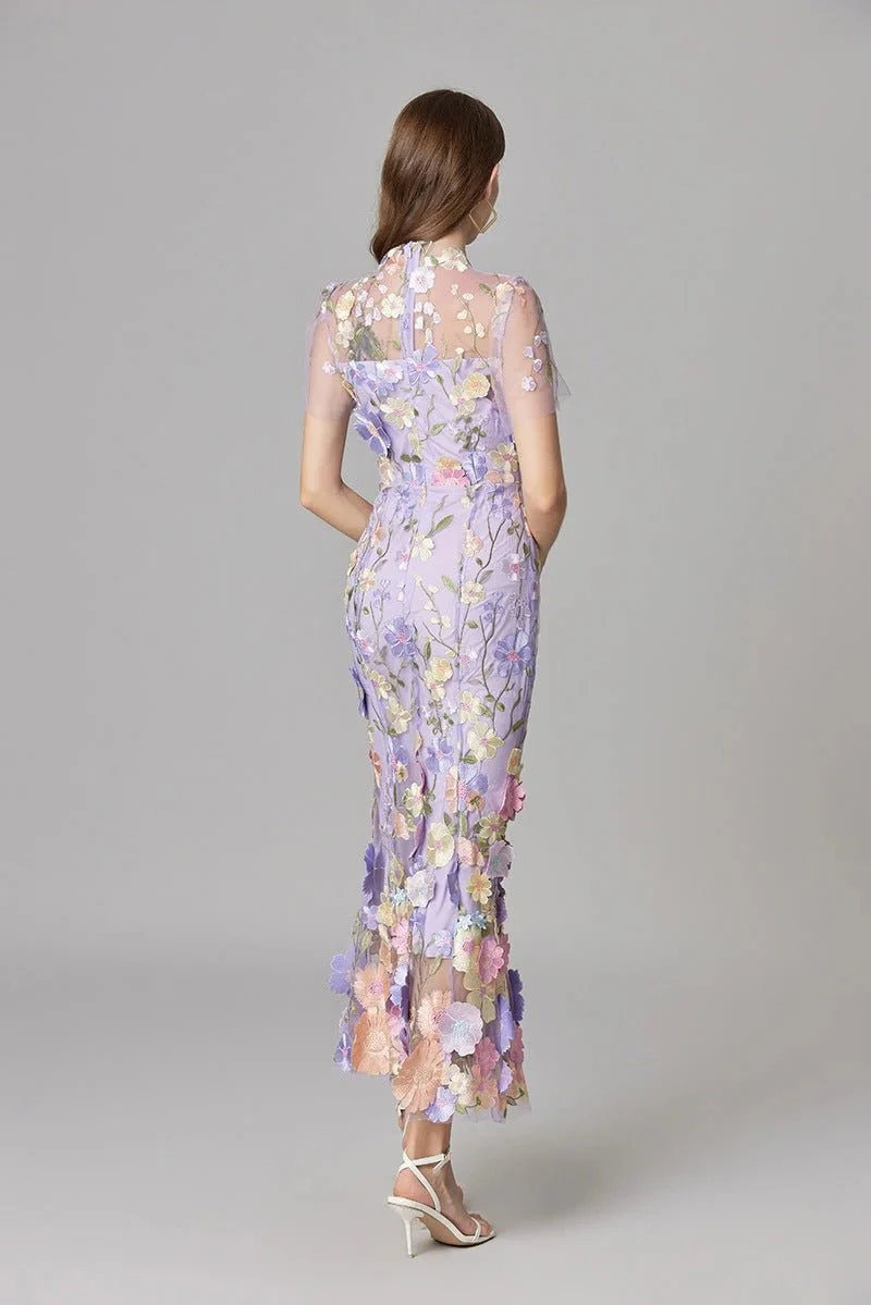 Elfriede | Maxi-Kleid ärmellos mit 3D-Blumen-Applikationen