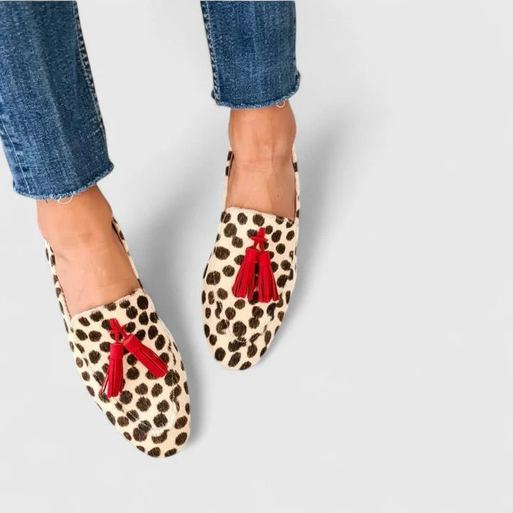 Nora | Damen Orthopädische Mokassins mit Quasten Leopardenmuster