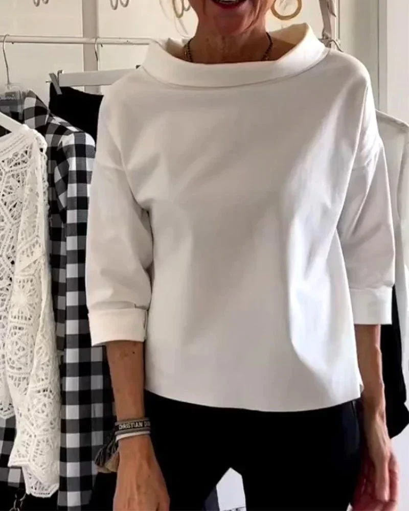 Luisa | Damen Oberteil Wasserfallkragen 3/4 Ärmel Lässig
