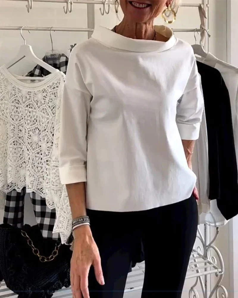 Luisa | Damen Oberteil Wasserfallkragen 3/4 Ärmel Lässig