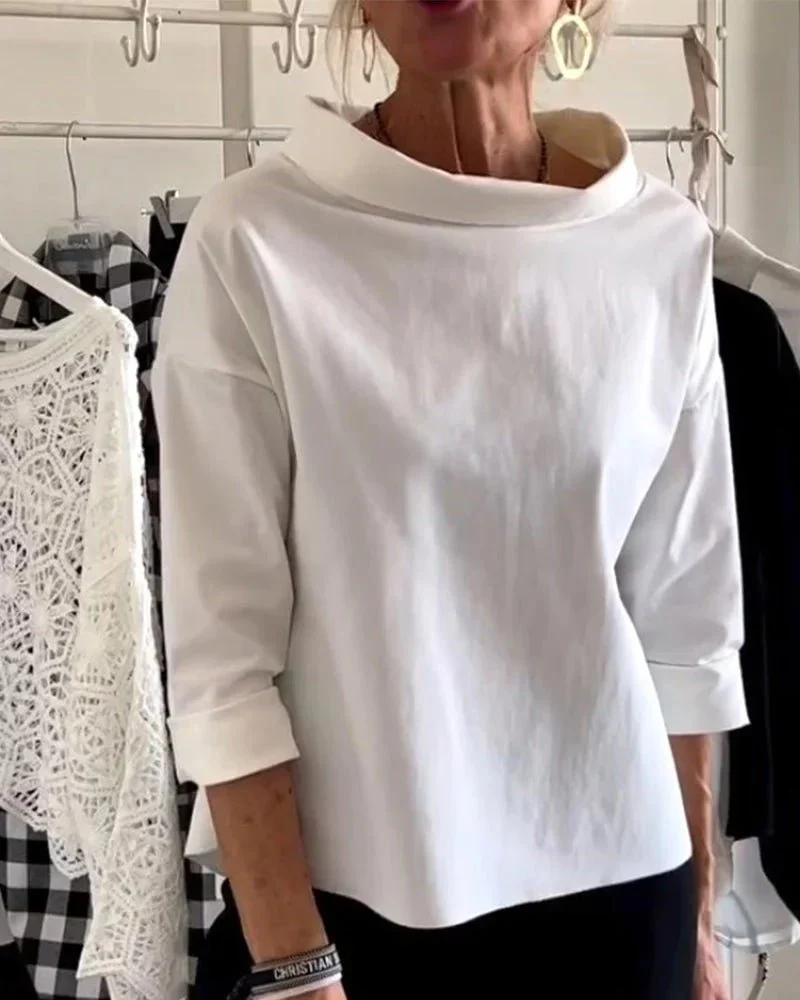 Luisa | Damen Oberteil Wasserfallkragen 3/4 Ärmel Lässig