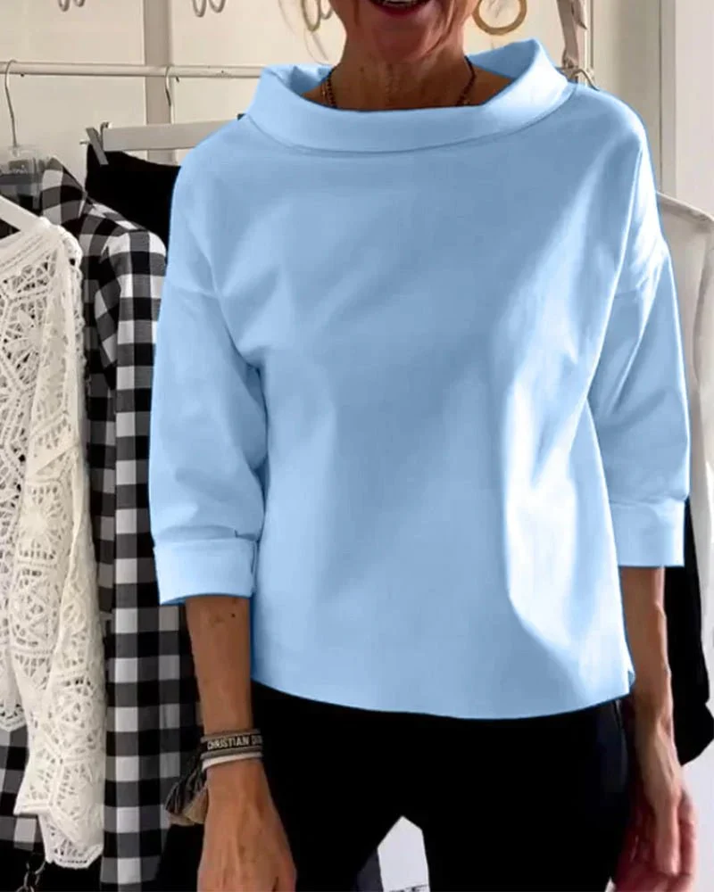 Luisa | Damen Oberteil Wasserfallkragen 3/4 Ärmel Lässig
