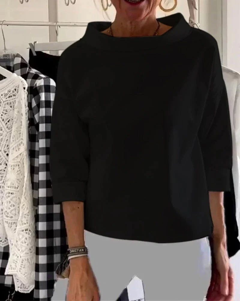 Luisa | Damen Oberteil Wasserfallkragen 3/4 Ärmel Lässig
