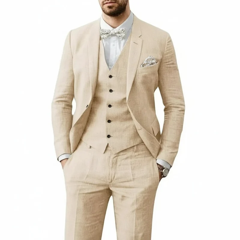 Niklas | Herren Leinenanzug 3-teilig Zweiknopf Hochzeit Sommer