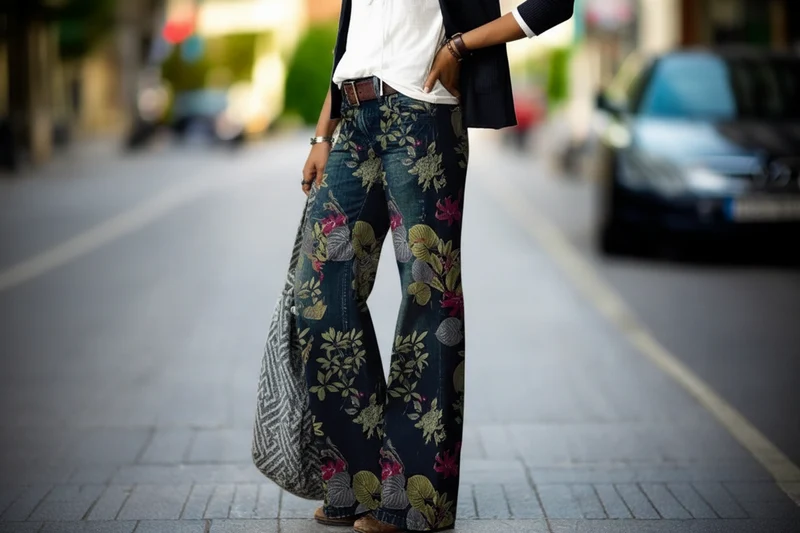 Damen Gerade Geschnittene Hose mit Muster und Gürtelschlaufen
