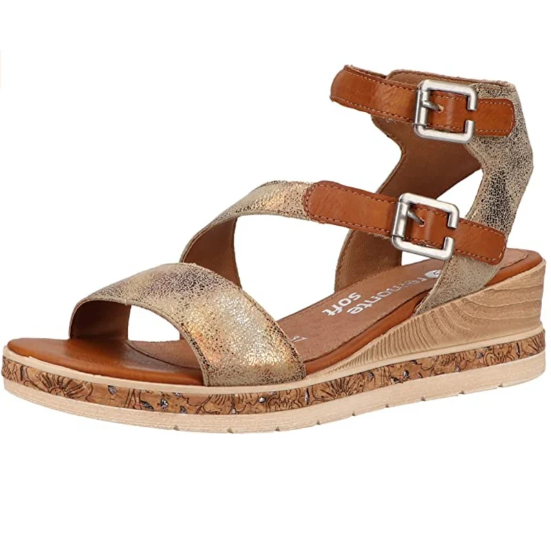 Remonte Sandale mit Keilabsatz für Damen – Braun / Metallic