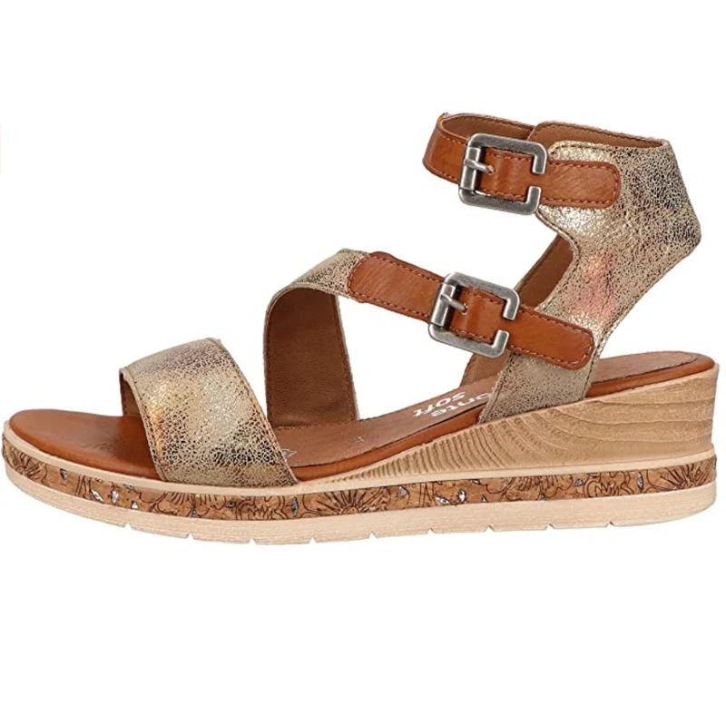 Remonte Sandale mit Keilabsatz für Damen – Braun / Metallic