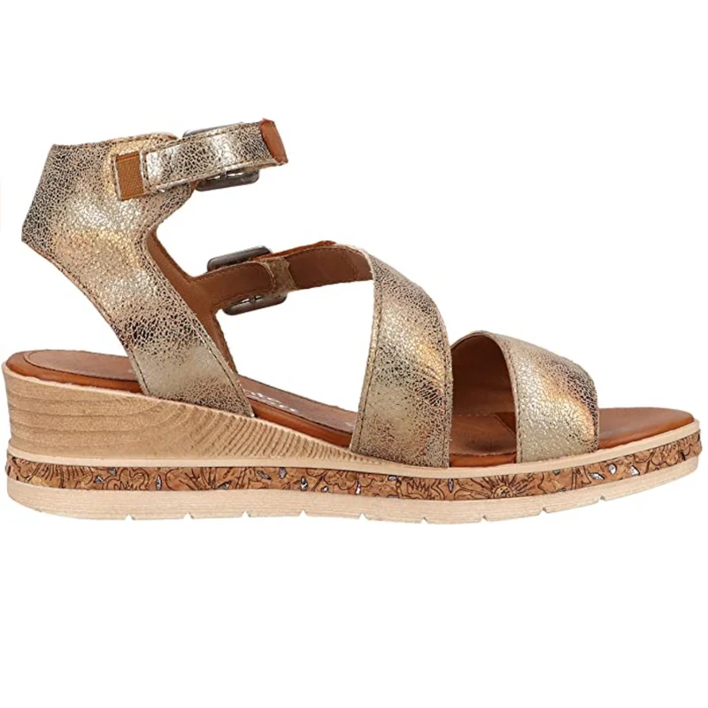 Remonte Sandale mit Keilabsatz für Damen – Braun / Metallic