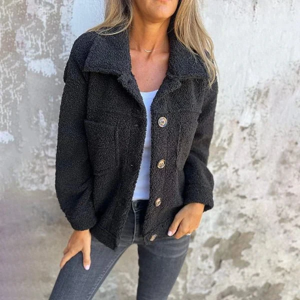 Katharina | Plus Size Damen Cardigan Knopfverschluss Kragen Taschen