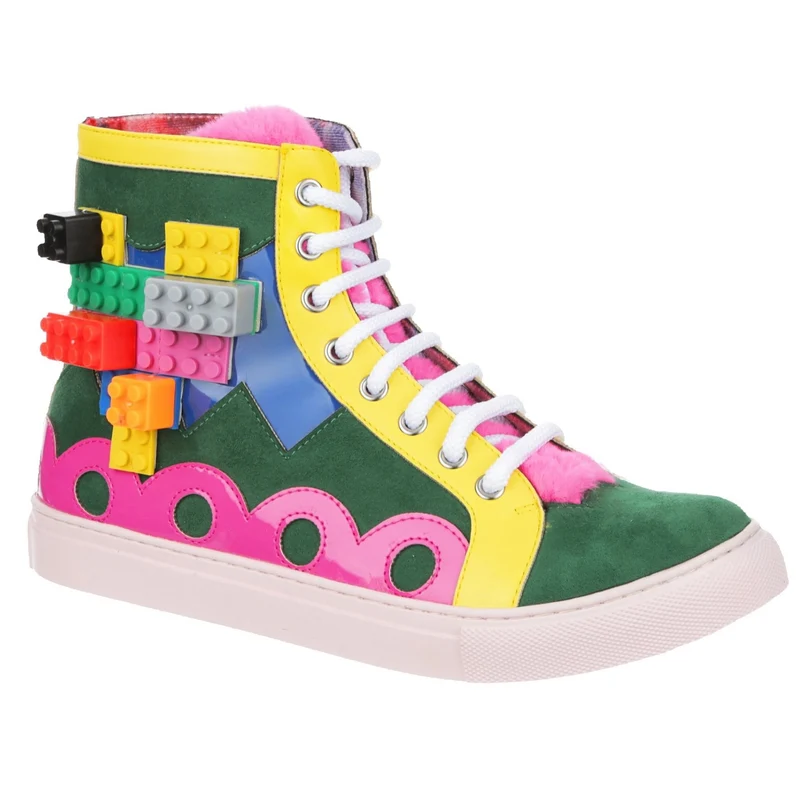 Irregular Choice Bunte Kingdom High-Top-Sneaker für Damen – Rosa/Gelb/Grün/Blau