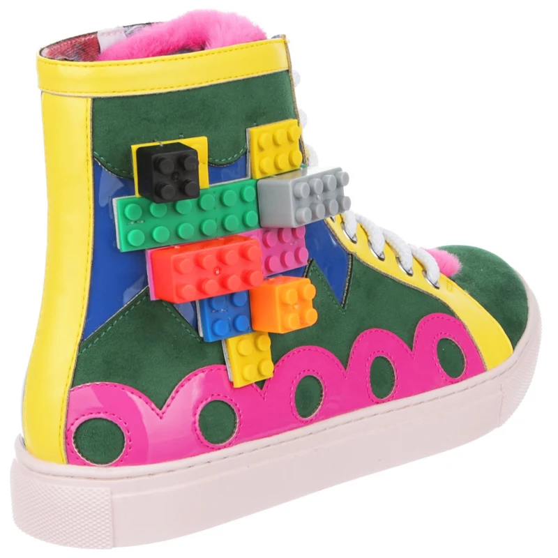 Irregular Choice Bunte Kingdom High-Top-Sneaker für Damen – Rosa/Gelb/Grün/Blau