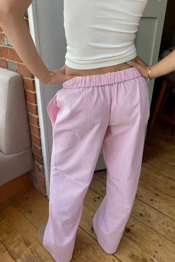 Damen Hose mit Elastischem Bund und Geradem Bein