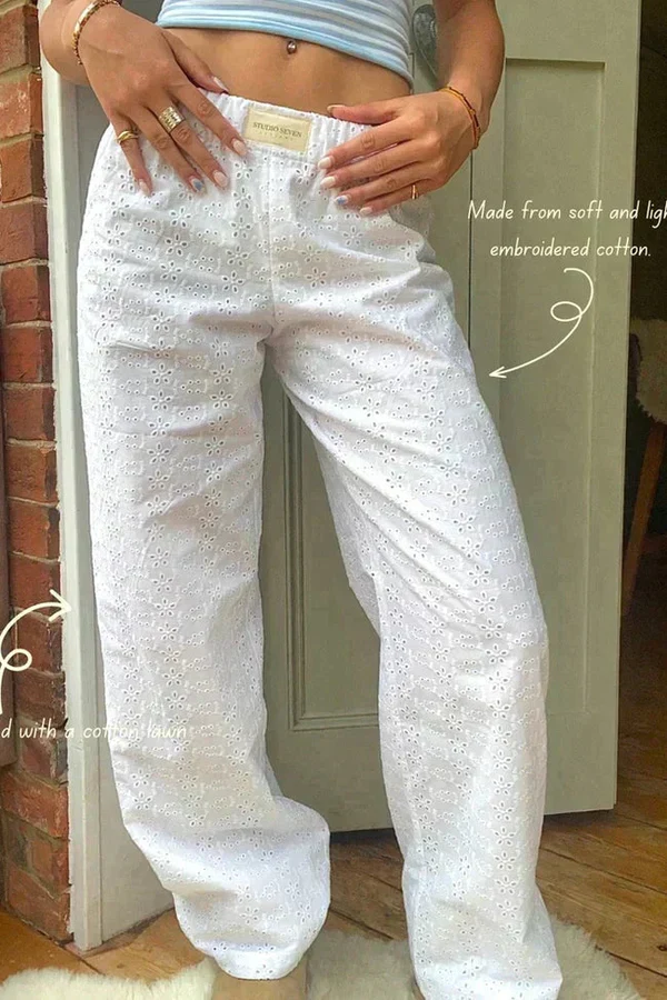 Damen Hose mit Elastischem Bund und Geradem Bein