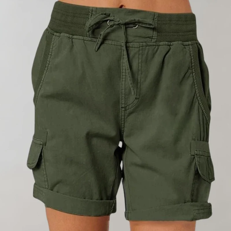 Marlene | Damen Hochbund Cargo Shorts mit Kordelzug