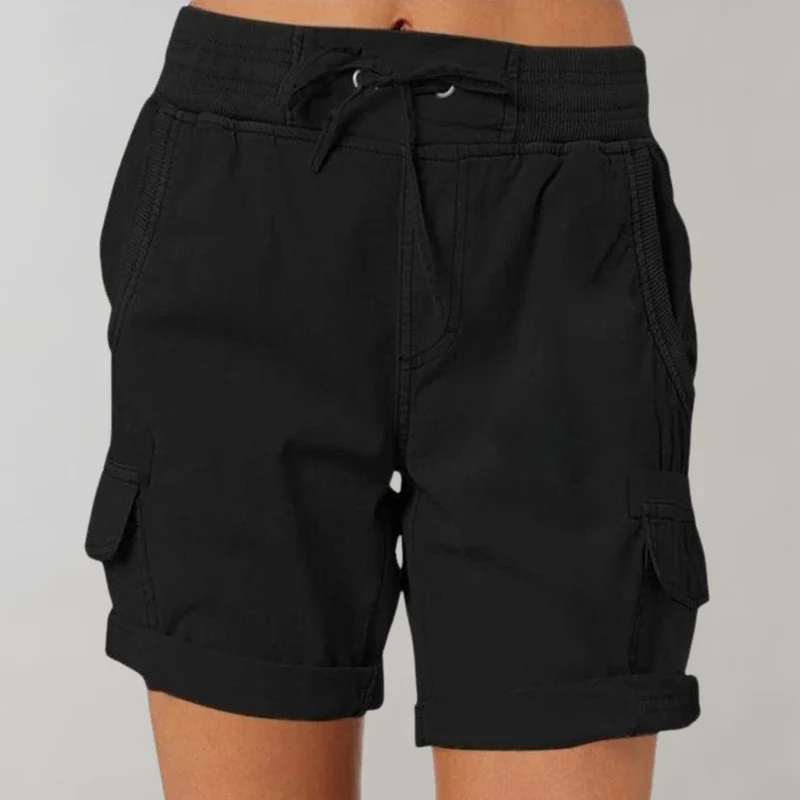 Marlene | Damen Hochbund Cargo Shorts mit Kordelzug