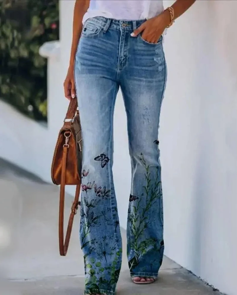 Katharina | Damen High-Waist Schlaghose mit Blumenmuster