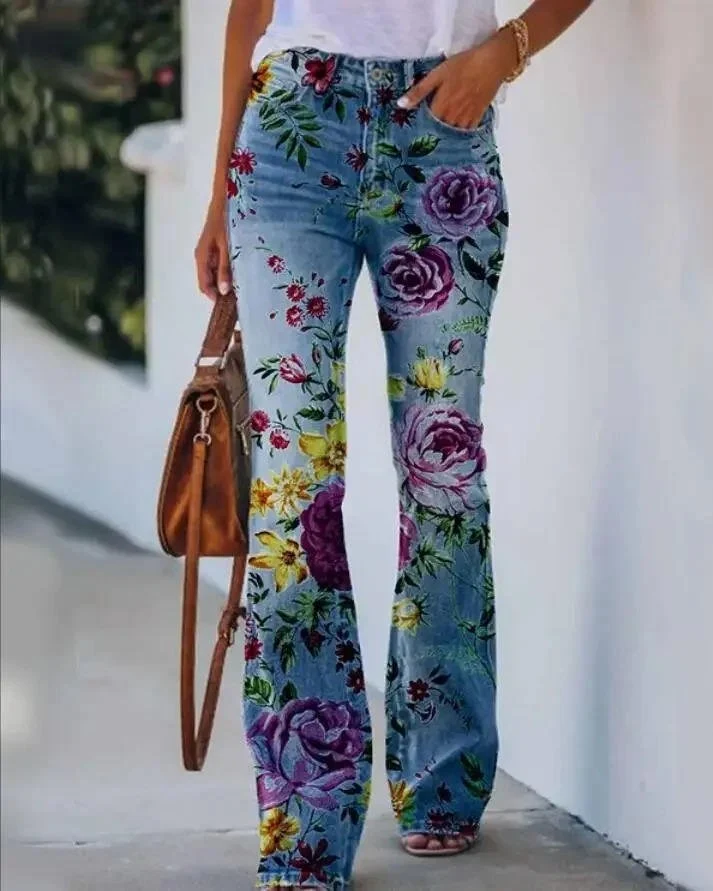 Katharina | Damen High-Waist Schlaghose mit Blumenmuster