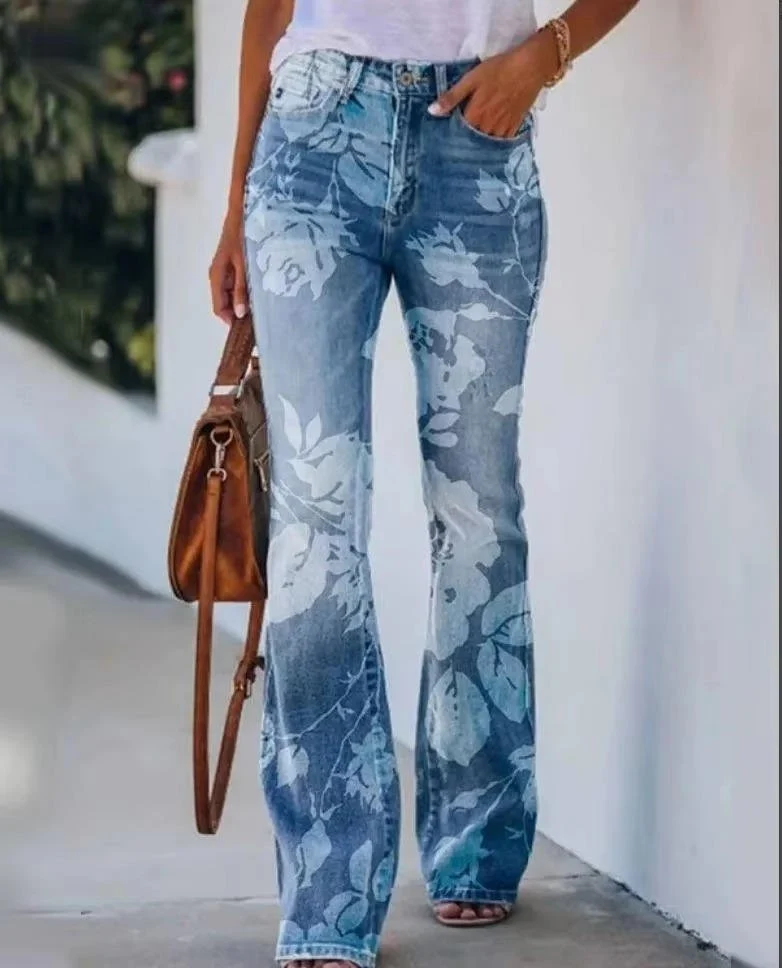 Katharina | Damen High-Waist Schlaghose mit Blumenmuster
