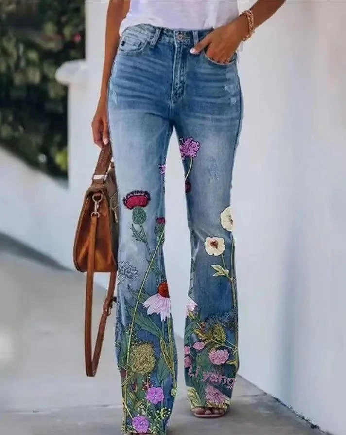 Katharina | Damen High-Waist Schlaghose mit Blumenmuster