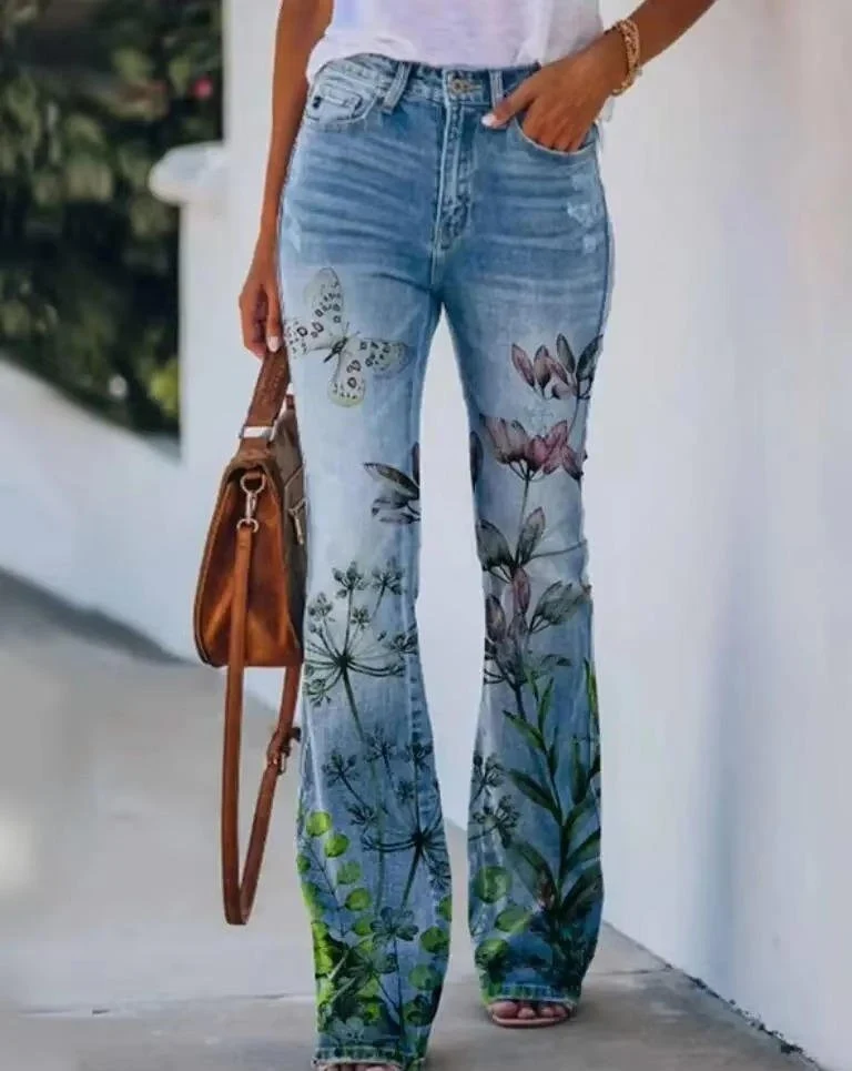 Katharina | Damen High-Waist Schlaghose mit Blumenmuster