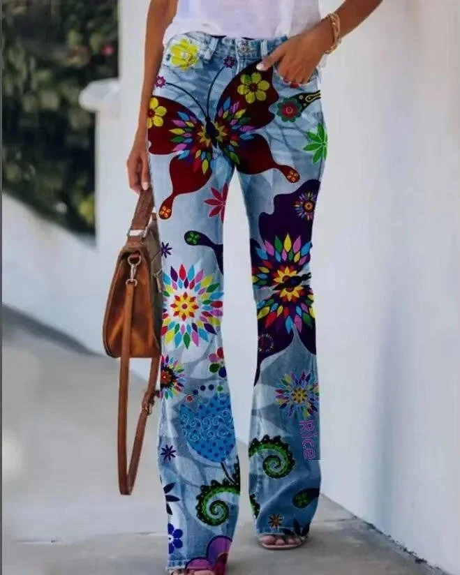 Katharina | Damen High-Waist Schlaghose mit Blumenmuster