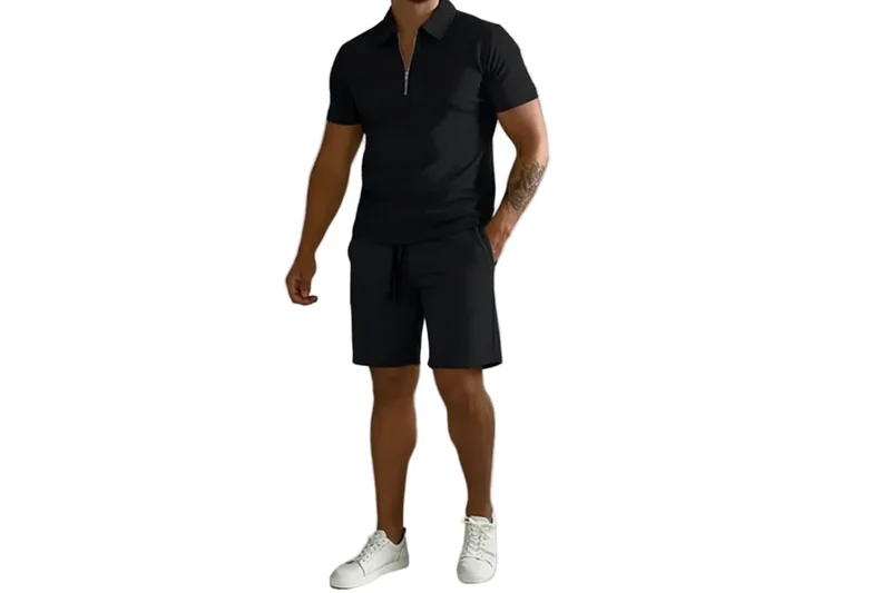 Herren Zweiteiliges Set Poloshirt mit Reißverschluss und kurze Hose