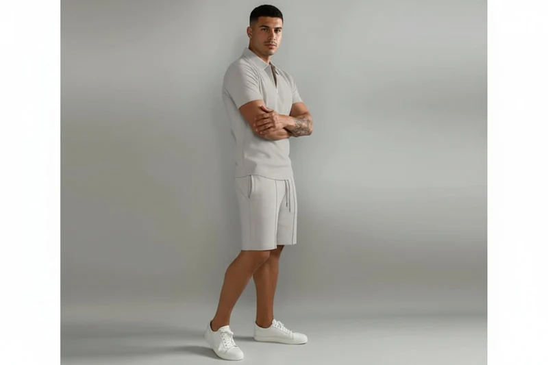 Herren Zweiteiliges Set Poloshirt mit Reißverschluss und kurze Hose