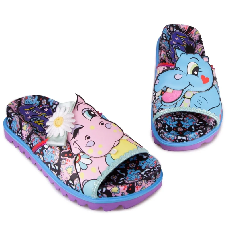 Irregular Choice Damen Hippo Hop Pantoletten - Rosa / Blau