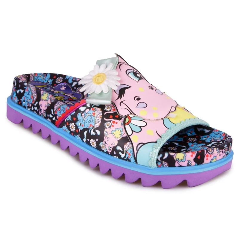 Irregular Choice Damen Hippo Hop Pantoletten - Rosa / Blau
