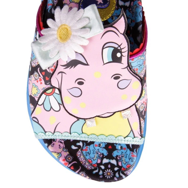 Irregular Choice Damen Hippo Hop Pantoletten - Rosa / Blau