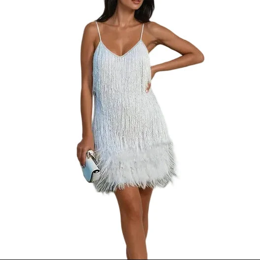 Damen Minikleid mit Fransen und Federbesatz