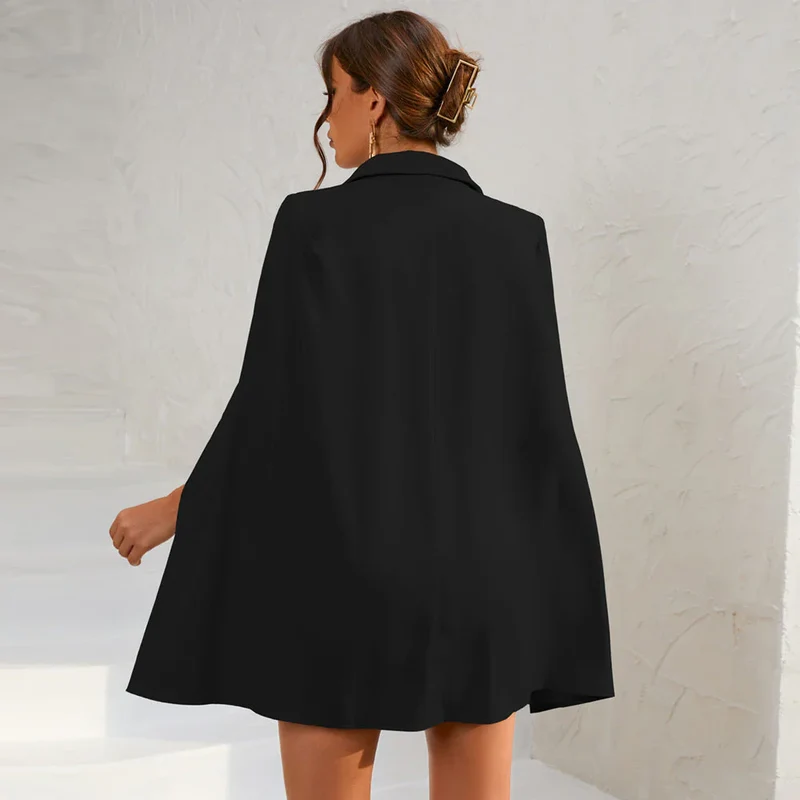 Damen Cape Blazer Kleid mit Doppelknopfleiste