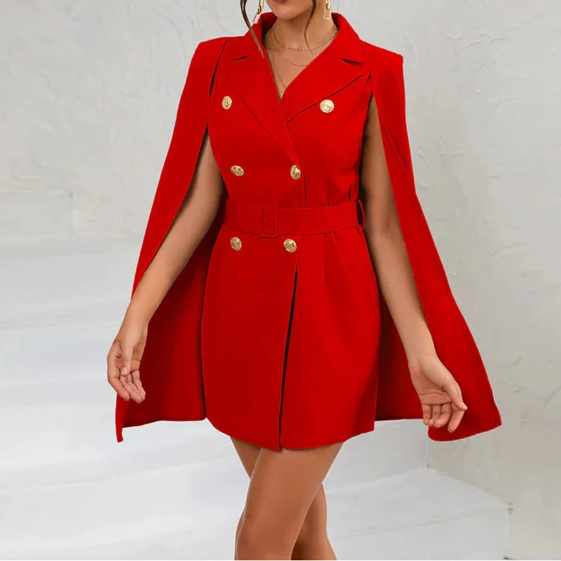 Damen Cape Blazer Kleid mit Doppelknopfleiste