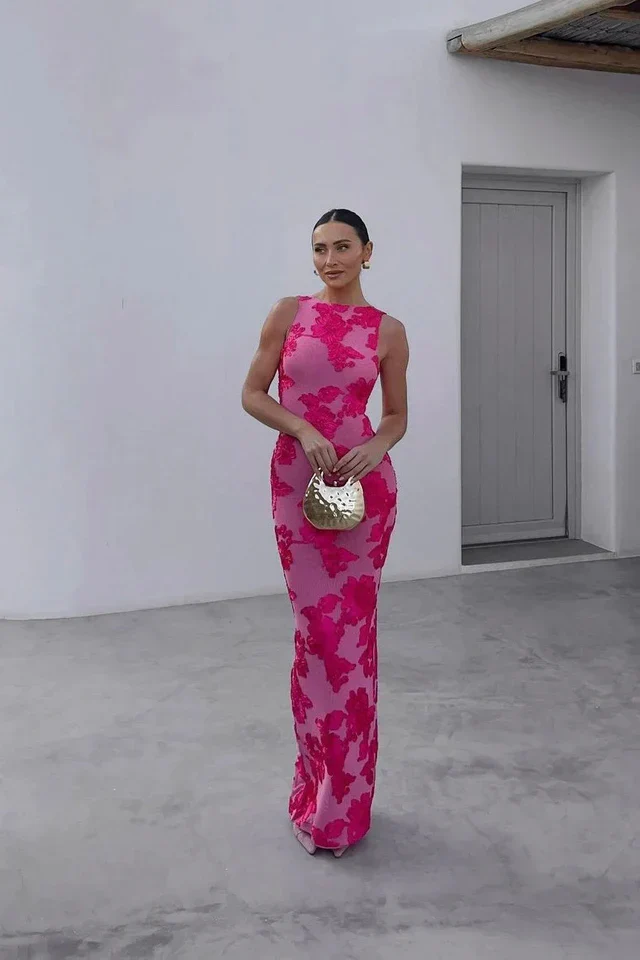 Damen Ärmelloses Maxikleid mit Blumenmuster
