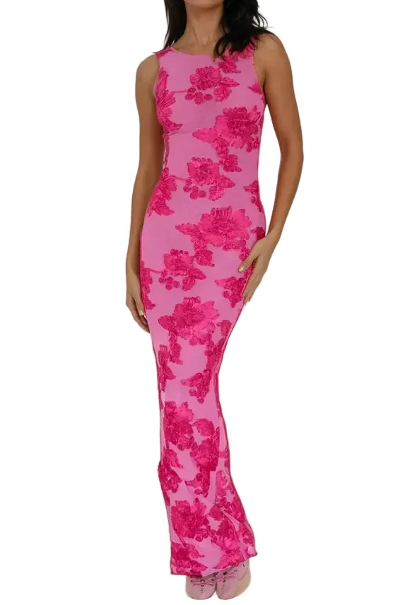 Damen Ärmelloses Maxikleid mit Blumenmuster
