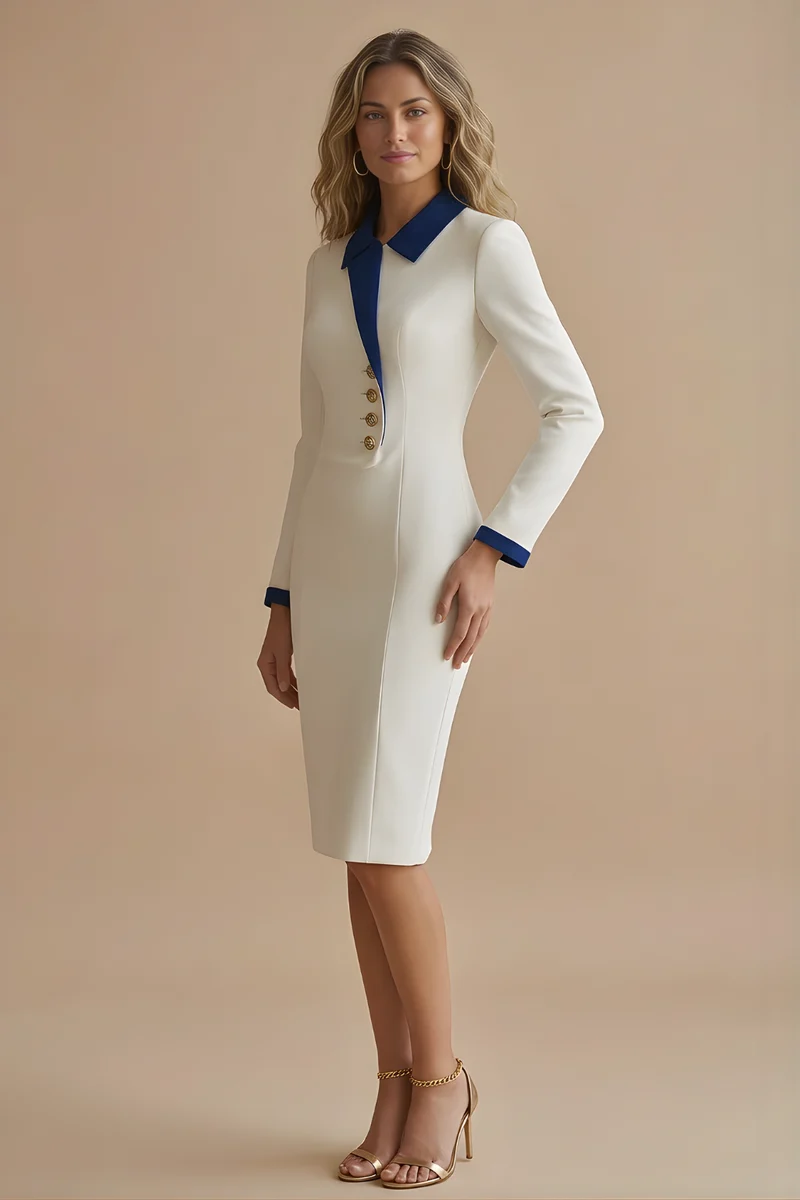 Langärmliges Midi Kleid mit V-Ausschnitt
