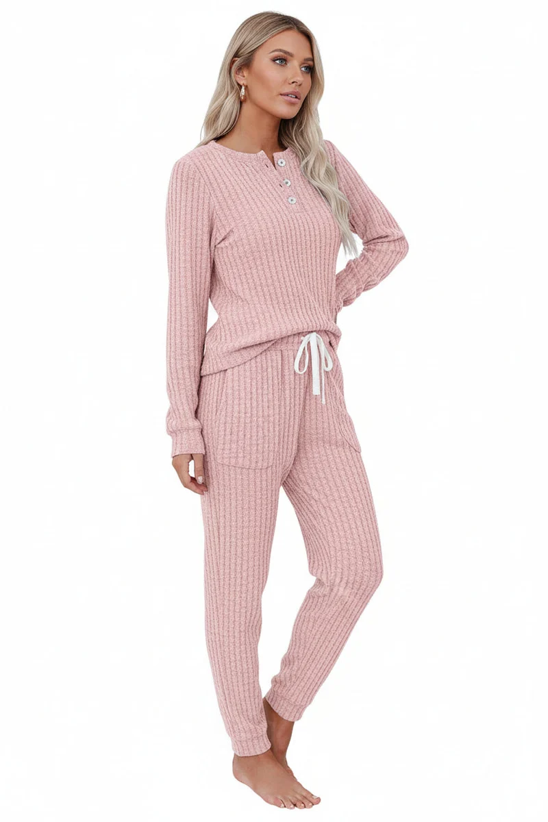 Rippenstrukturiertes zweiteiliges Set mit Langarmoberteil und Hose