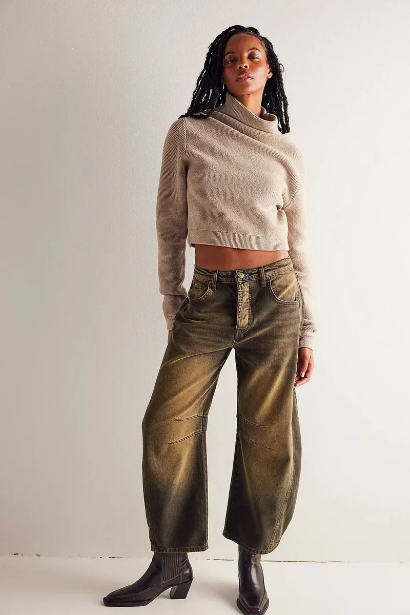 Damen Jeans mit weitem Bein und klassischer Taschenanordnung