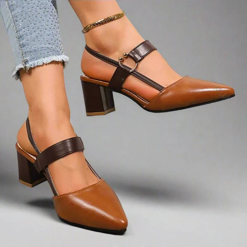 Clara | Damen Spitze T-Riemen Blockabsatz Pumps