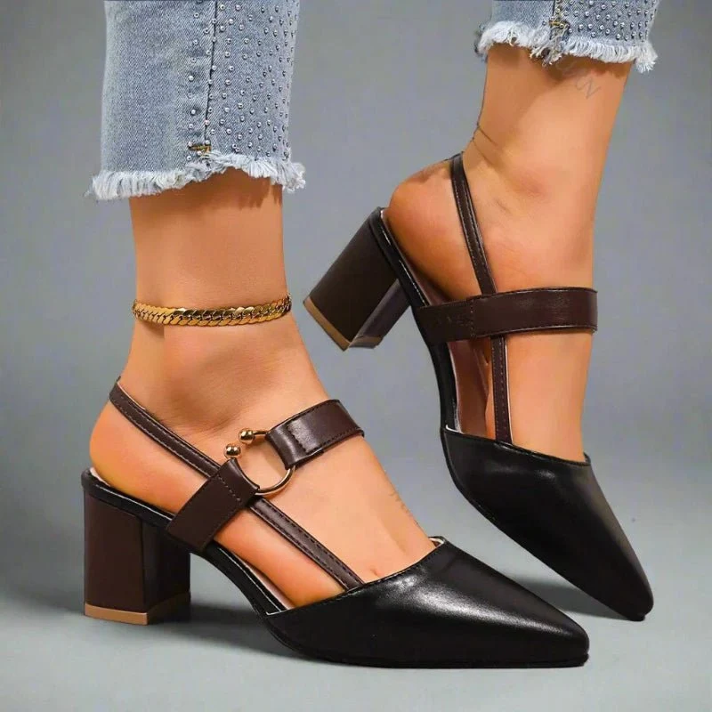 Clara | Damen Spitze T-Riemen Blockabsatz Pumps