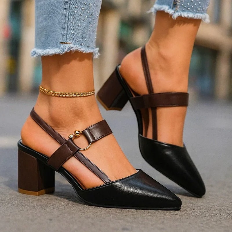 Clara | Damen Spitze T-Riemen Blockabsatz Pumps