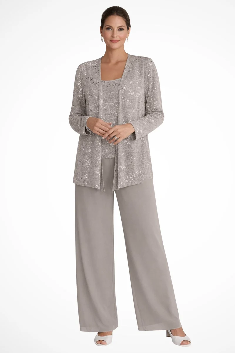 Frieda | Damen Glitzer Dreiteiler Weite Hose Blazer Set
