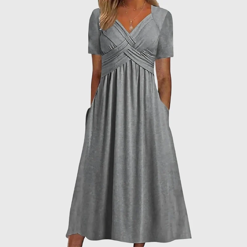 Nora | Damen Midi-Kleid mit Bauchkontrolle V-Ausschnitt Wickeloptik