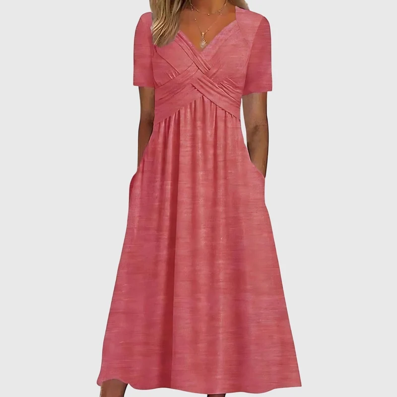 Nora | Damen Midi-Kleid mit Bauchkontrolle V-Ausschnitt Wickeloptik