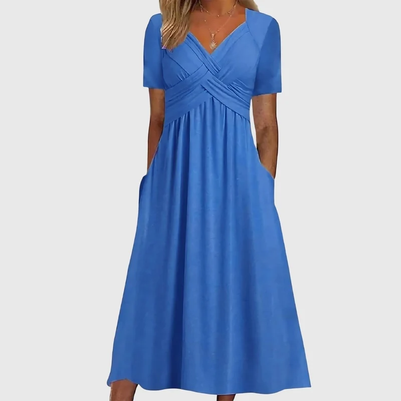 Nora | Damen Midi-Kleid mit Bauchkontrolle V-Ausschnitt Wickeloptik